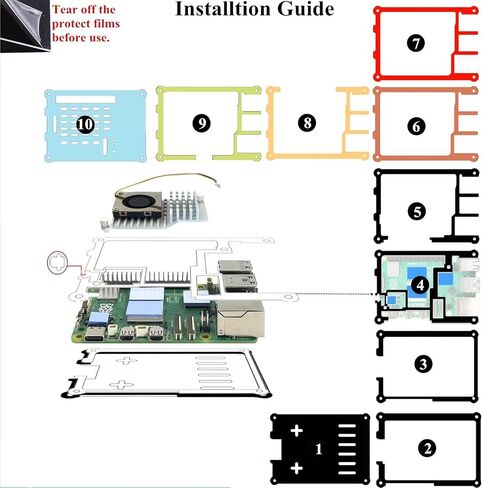 9 Layers Acrylic Case for Raspberry Pi 5, Pi 5 Case with Active Cooler for Raspberry Pi 5 4GB/8GB(5B209H) in Saudi Arabia