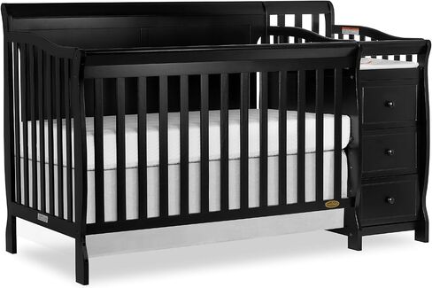 سرير برودي 5 في 1 قابل للتحويل بلوحة كاملة باللون الأسود مع مبدل وأدراج واسعة وطاولة تغيير قابلة للفصل ووسادة تغيير مقاس 1 بوصة in Kuwait