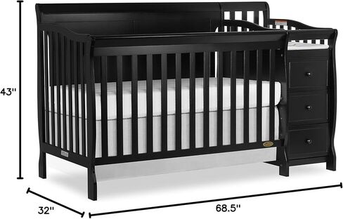 سرير برودي 5 في 1 قابل للتحويل بلوحة كاملة باللون الأسود مع مبدل وأدراج واسعة وطاولة تغيير قابلة للفصل ووسادة تغيير مقاس 1 بوصة in Kuwait