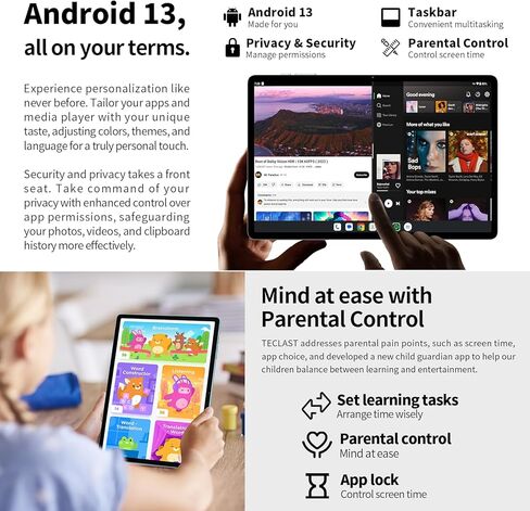 تابلت تيكلاست 10 بوصة، M50HD Android 13، ذاكرة وصول عشوائي 16 جيجابايت، ذاكرة وصول عشوائي 128 جيجابايت (1 تيرابايت TF)، وحدة المعالجة المركزية 8 النواة مع 5G WiFi/4G LTE، IPS 1900x1200، Widevine L1، BT 5.0، GPS، 6000 مللي أمبير، كاميرا مزدوجة 5 ميجابكسل + in Kuwait