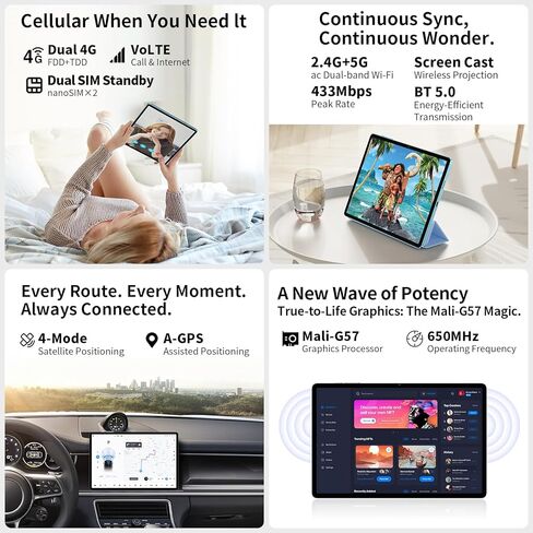 تابلت تيكلاست 10 بوصة، M50HD Android 13، ذاكرة وصول عشوائي 16 جيجابايت، ذاكرة وصول عشوائي 128 جيجابايت (1 تيرابايت TF)، وحدة المعالجة المركزية 8 النواة مع 5G WiFi/4G LTE، IPS 1900x1200، Widevine L1، BT 5.0، GPS، 6000 مللي أمبير، كاميرا مزدوجة 5 ميجابكسل + in Kuwait