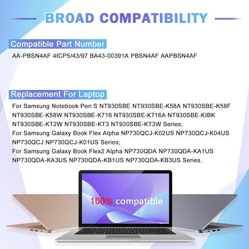 Espacio AA-PBSN4AF استبدال بطارية الكمبيوتر المحمول NP930SBE NT930SBE SAMSUNG Galaxy Book Flex Alpha NP730QCJ Flex 2 Alpha NP730QDA Series 4ICP5/43/97 BA43-00391A 54Wh/3530mAh in Kuwait