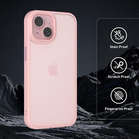 Designed for iPhone 15 Case, 4FT Military Grade Drop Protection,Translucent Matte Hard Back with Soft Edge Airbag, Protective Phone Cases for iPhone 15 (Black) in Saudi Arabia