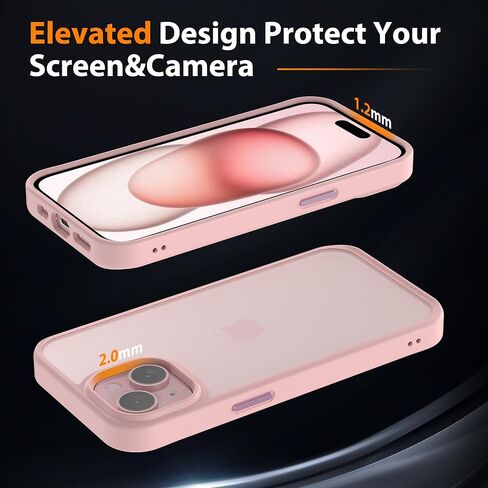 Designed for iPhone 15 Case, 4FT Military Grade Drop Protection,Translucent Matte Hard Back with Soft Edge Airbag, Protective Phone Cases for iPhone 15 (Black) in Saudi Arabia