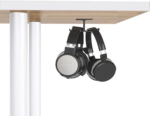 Headphone Hanger Stand Under Desk Hook Aluminum Stick-On Adhesive Dual Headsets Holder Mount PC Gaming Accessories for All Headphones in Saudi Arabia