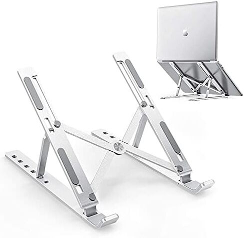 Laptop Stand Portable Aluminum Alloy Lightweight Foldable and Adjustable 6 Angles Heights Silicone Non-Slip Suitable for 10-15.6 Inch Laptops Ipads Books Silver in Saudi Arabia