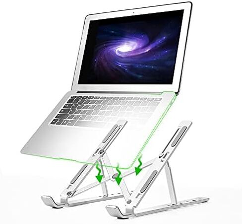 Laptop Stand Portable Aluminum Alloy Lightweight Foldable and Adjustable 6 Angles Heights Silicone Non-Slip Suitable for 10-15.6 Inch Laptops Ipads Books Silver in Saudi Arabia