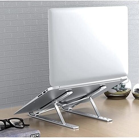Laptop Stand Portable Aluminum Alloy Lightweight Foldable and Adjustable 6 Angles Heights Silicone Non-Slip Suitable for 10-15.6 Inch Laptops Ipads Books Silver in Saudi Arabia