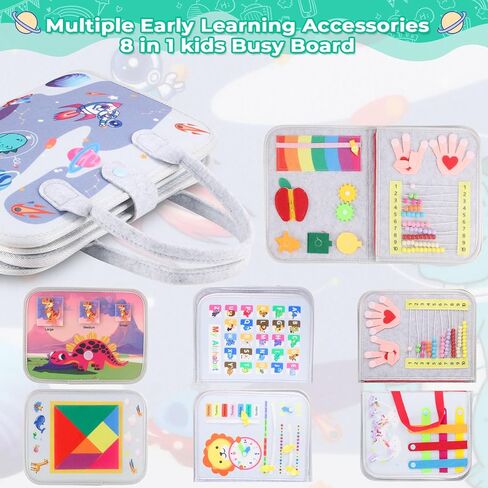 Toddler Busy Board Montessori Toys for 1 2 3 4 Year Old Baby, Sensory Board with Buckles Educational Activities for Learning Fine Motor Skills, Gifts for Girls Boys, Travel Book for Airplane Car, Blue in Saudi Arabia