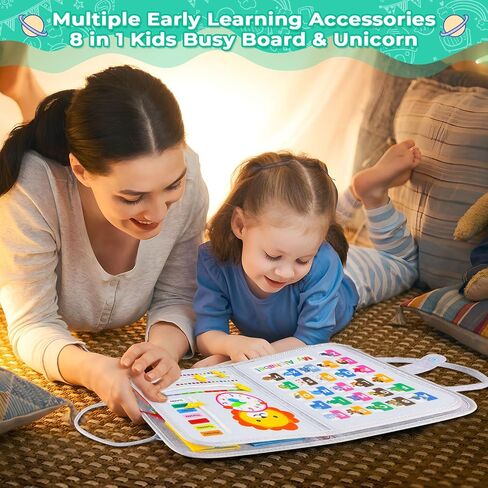 Toddler Busy Board Montessori Toys for 1 2 3 4 Year Old Baby, Sensory Board with Buckles Educational Activities for Learning Fine Motor Skills, Gifts for Girls Boys, Travel Book for Airplane Car, Blue in Saudi Arabia
