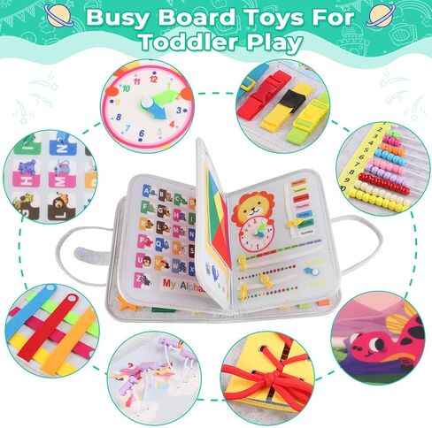 Toddler Busy Board Montessori Toys for 1 2 3 4 Year Old Baby, Sensory Board with Buckles Educational Activities for Learning Fine Motor Skills, Gifts for Girls Boys, Travel Book for Airplane Car, Blue in Saudi Arabia