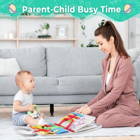 Toddler Busy Board Montessori Toys for 1 2 3 4 Year Old Baby, Sensory Board with Buckles Educational Activities for Learning Fine Motor Skills, Gifts for Girls Boys, Travel Book for Airplane Car, Blue in Saudi Arabia