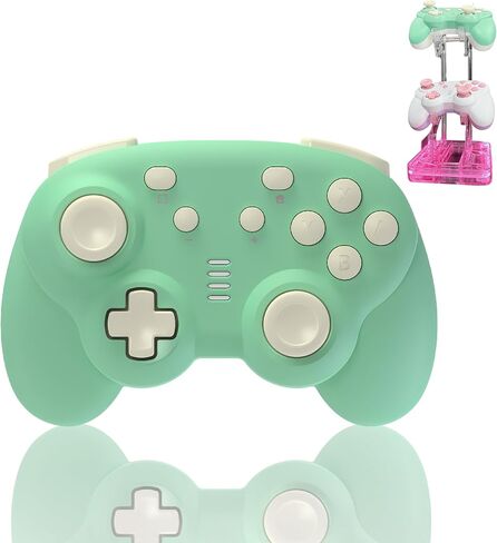 TurbX Mini Mate Wireless Gaming Controller for Nintendo Switch & PC Steam, Bluetooth Compact Portable Lightweight Gamepad w. Complimentary Charging Stand, 6-Axis Gyro Motion Sensor, Joystick (Green) in Saudi Arabia