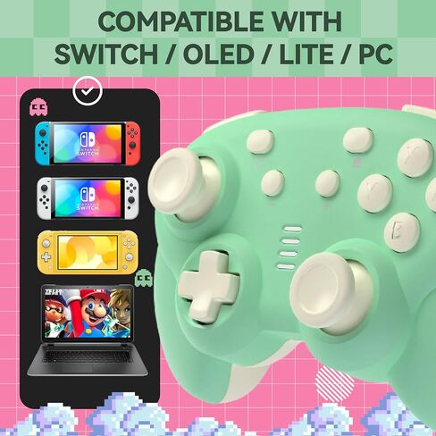 TurbX Mini Mate Wireless Gaming Controller for Nintendo Switch & PC Steam, Bluetooth Compact Portable Lightweight Gamepad w. Complimentary Charging Stand, 6-Axis Gyro Motion Sensor, Joystick (Green) in Saudi Arabia