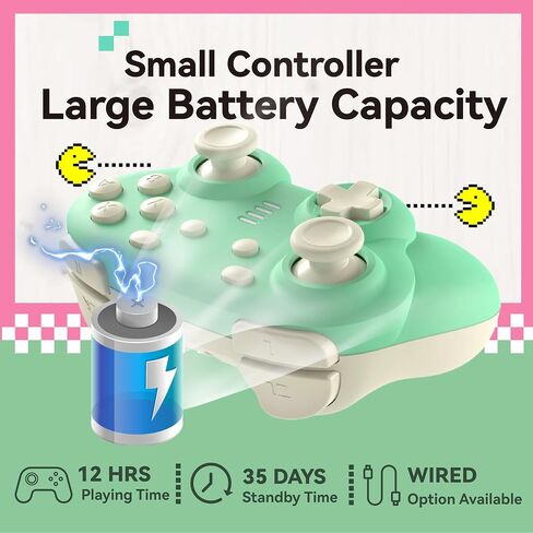 TurbX Mini Mate Wireless Gaming Controller for Nintendo Switch & PC Steam, Bluetooth Compact Portable Lightweight Gamepad w. Complimentary Charging Stand, 6-Axis Gyro Motion Sensor, Joystick (Green) in Saudi Arabia