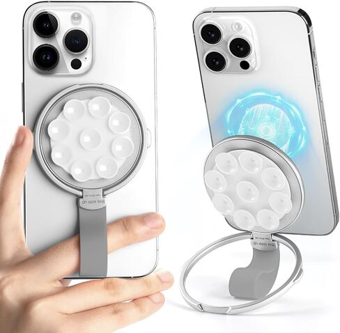 Magnetic Suction Cup Phone Mount, Magnetic Phone Grip Holder Kickstand, Adjustable Removable Stand, Magnetic Grip with Silicone Loop Strap, Magnetic Grip Holder for All Phones (Black) in Saudi Arabia