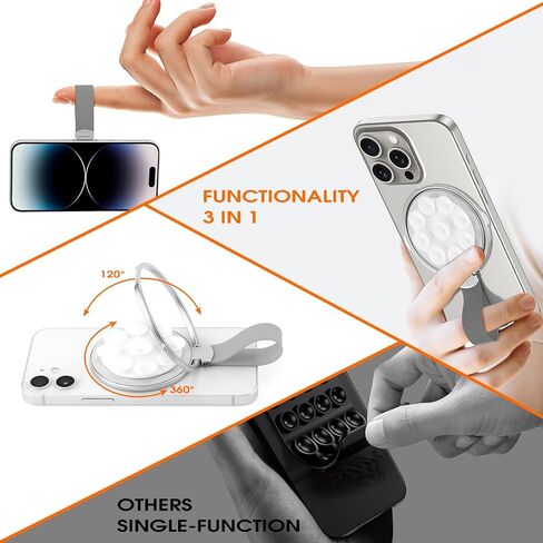 Magnetic Suction Cup Phone Mount, Magnetic Phone Grip Holder Kickstand, Adjustable Removable Stand, Magnetic Grip with Silicone Loop Strap, Magnetic Grip Holder for All Phones (Black) in Saudi Arabia