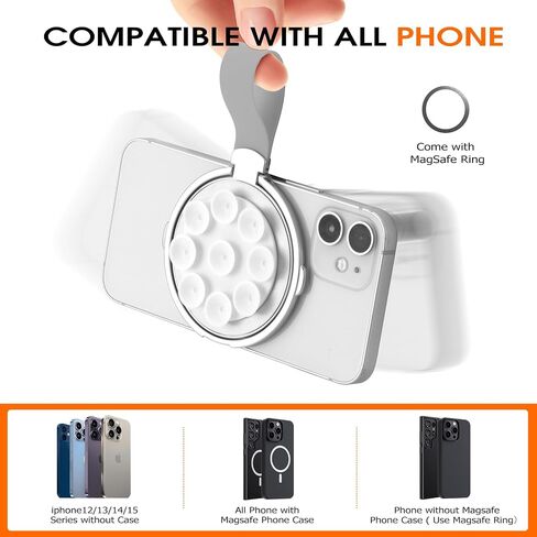 Magnetic Suction Cup Phone Mount, Magnetic Phone Grip Holder Kickstand, Adjustable Removable Stand, Magnetic Grip with Silicone Loop Strap, Magnetic Grip Holder for All Phones (Black) in Saudi Arabia
