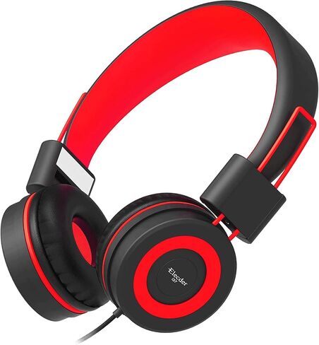 ELECDER i37 Kids Headphones for School Children Girls Boys Teens Foldable Adjustable On Ear Headphones with 3.5mm Jack for Smartphones Chromebook Laptop Computer PC Tablets Travel Black/Red in Kuwait