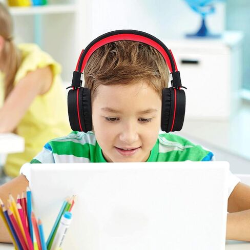ELECDER i37 Kids Headphones for School Children Girls Boys Teens Foldable Adjustable On Ear Headphones with 3.5mm Jack for Smartphones Chromebook Laptop Computer PC Tablets Travel Black/Red in Kuwait