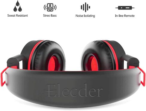 ELECDER i37 Kids Headphones for School Children Girls Boys Teens Foldable Adjustable On Ear Headphones with 3.5mm Jack for Smartphones Chromebook Laptop Computer PC Tablets Travel Black/Red in Kuwait