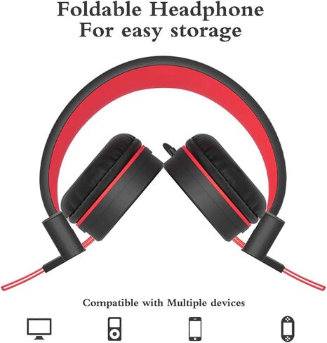 ELECDER i37 Kids Headphones for School Children Girls Boys Teens Foldable Adjustable On Ear Headphones with 3.5mm Jack for Smartphones Chromebook Laptop Computer PC Tablets Travel Black/Red in Kuwait