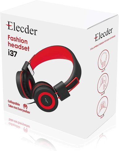 ELECDER i37 Kids Headphones for School Children Girls Boys Teens Foldable Adjustable On Ear Headphones with 3.5mm Jack for Smartphones Chromebook Laptop Computer PC Tablets Travel Black/Red in Kuwait