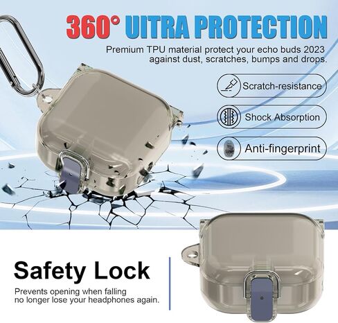 [Secure Lock] Clear Case Compatible with Echo Buds 2023 Case Cover, Anti-Scratch Protective Cover for All-New Echo Buds (2023 Release) Shockproof TPU Hard Shell with Keychain (Clear) in Saudi Arabia