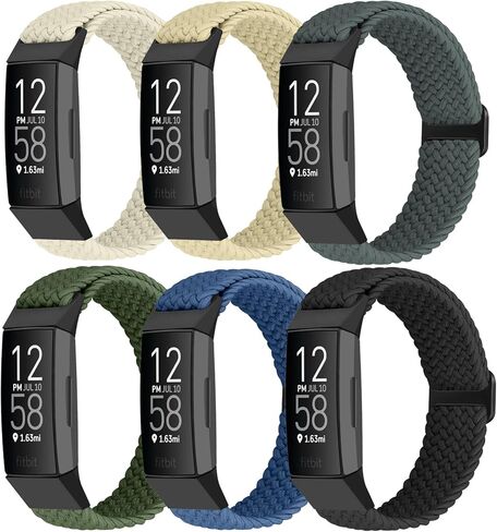 6 Packs Stretchy Loop Bands Compatible With Fitbit Charge 4/Fitbit Charge 3, Adjustable Nylon Braided Straps for Women Men in Kuwait