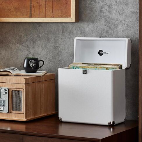 Artemis Vinyl Record Storage and Carrying Case, Fits all Standard Records - 33 1/3, 45 and 78 RPM, Holds 30 Albums, Perfect for your Treasured Record Collection (White) in Saudi Arabia