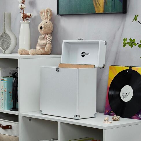 Artemis Vinyl Record Storage and Carrying Case, Fits all Standard Records - 33 1/3, 45 and 78 RPM, Holds 30 Albums, Perfect for your Treasured Record Collection (White) in Saudi Arabia