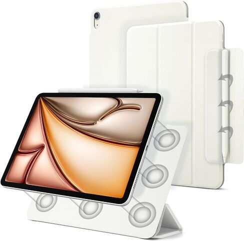 حافظة مغناطيسية لجهاز iPad Air 6/5/4، حافظة ذكية نحيفة لجهاز iPad Air الجيل الخامس/ الرابع 10.9 بوصة موديل 2022/2020، حافظة بحامل ثلاثي الطي، خاصية النوم/الاستيقاظ التلقائي، حافظة لجهاز iPad Air 11 بوصة 2024 (أبيض) in Kuwait