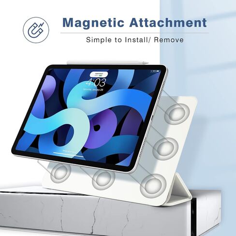 حافظة مغناطيسية لجهاز iPad Air 6/5/4، حافظة ذكية نحيفة لجهاز iPad Air الجيل الخامس/ الرابع 10.9 بوصة موديل 2022/2020، حافظة بحامل ثلاثي الطي، خاصية النوم/الاستيقاظ التلقائي، حافظة لجهاز iPad Air 11 بوصة 2024 (أبيض) in Kuwait