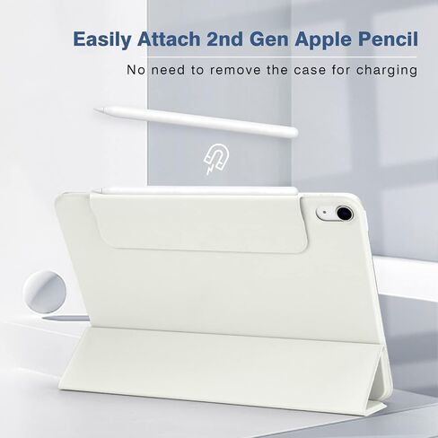 حافظة مغناطيسية لجهاز iPad Air 6/5/4، حافظة ذكية نحيفة لجهاز iPad Air الجيل الخامس/ الرابع 10.9 بوصة موديل 2022/2020، حافظة بحامل ثلاثي الطي، خاصية النوم/الاستيقاظ التلقائي، حافظة لجهاز iPad Air 11 بوصة 2024 (أبيض) in Kuwait
