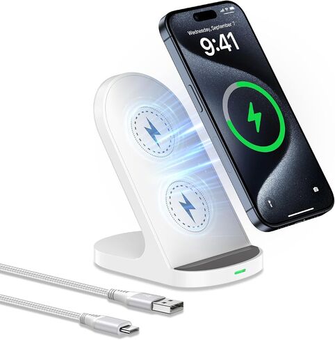 15W Samsung Fast Wireless Charging Station for Galaxy S24/S24 Ultra/S23/S22/S21/S20/S10e/Z Flip 5/4, iPhone 15 14 13 12 Pro Max, Wireless Phone Charger Stand for Pixel 8 Pro/8/7a/7 Pro/7/6 Pro/6/5/4XL in Saudi Arabia