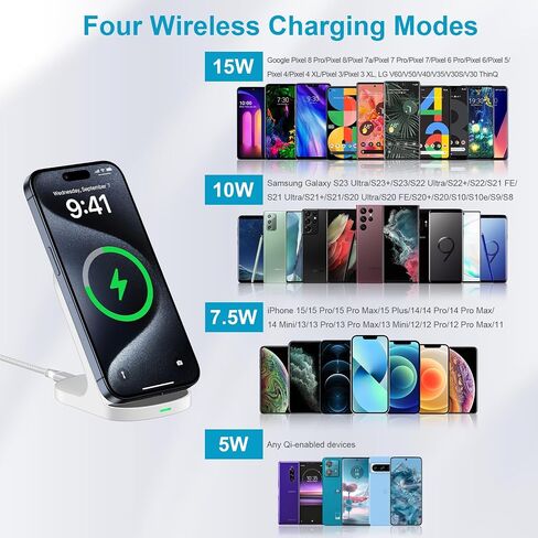 15W Samsung Fast Wireless Charging Station for Galaxy S24/S24 Ultra/S23/S22/S21/S20/S10e/Z Flip 5/4, iPhone 15 14 13 12 Pro Max, Wireless Phone Charger Stand for Pixel 8 Pro/8/7a/7 Pro/7/6 Pro/6/5/4XL in Saudi Arabia