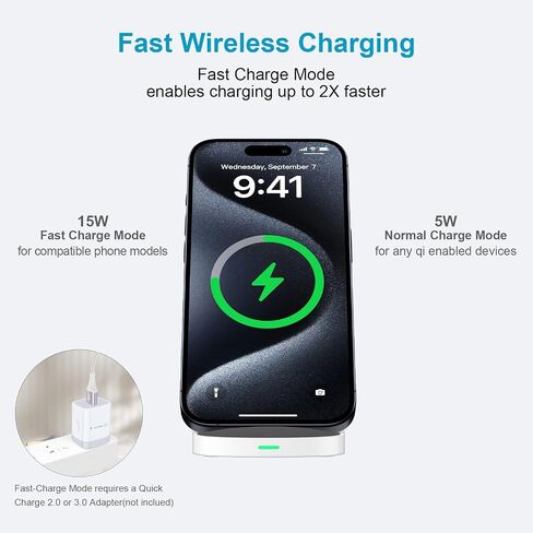 15W Samsung Fast Wireless Charging Station for Galaxy S24/S24 Ultra/S23/S22/S21/S20/S10e/Z Flip 5/4, iPhone 15 14 13 12 Pro Max, Wireless Phone Charger Stand for Pixel 8 Pro/8/7a/7 Pro/7/6 Pro/6/5/4XL in Saudi Arabia