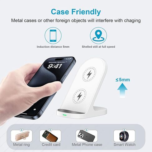 15W Samsung Fast Wireless Charging Station for Galaxy S24/S24 Ultra/S23/S22/S21/S20/S10e/Z Flip 5/4, iPhone 15 14 13 12 Pro Max, Wireless Phone Charger Stand for Pixel 8 Pro/8/7a/7 Pro/7/6 Pro/6/5/4XL in Saudi Arabia