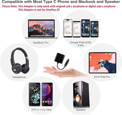 موزع USB C، 2 في 1 USB C إلى محول صوت وشحن USB C مزدوج ومحول سماعة رأس USB C متوافق مع iPhone 15/15Pro/15Pro Max وGoogle Pixel 7/6/5 وSamsung Galaxy S23 S22 S21 والمزيد in Saudi Arabia