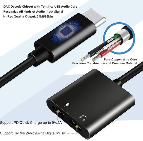 موزع USB C، 2 في 1 USB C إلى محول صوت وشحن USB C مزدوج ومحول سماعة رأس USB C متوافق مع iPhone 15/15Pro/15Pro Max وGoogle Pixel 7/6/5 وSamsung Galaxy S23 S22 S21 والمزيد in Saudi Arabia