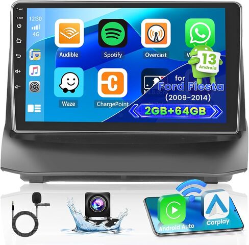 Roinvou 2+64G Android 9 "شاشة تعمل باللمس لسيارة Ford Fiesta 2009-2014 مع CarPlay اللاسلكي Android Auto WiFi Bluetooth GPS Navigation FM RDS Radio Backup Camera in Saudi Arabia