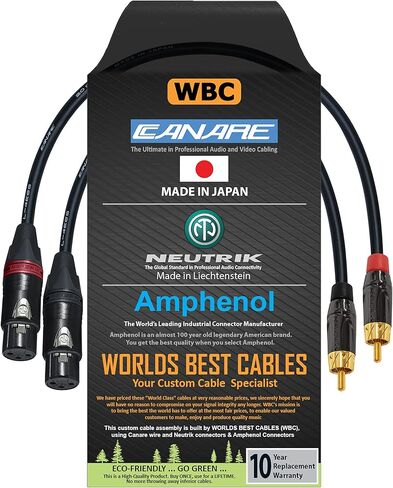 أفضل الكابلات في العالم 1.5 قدم - زوج كابل RCA إلى XLR (أنثى) - كابل توصيل الصوت Canare L-4E6S Star-Quad & Amphenol ACPL RCA & Neutrik Female XLR Gold Plugs - مصنوع حسب الطلب in Saudi Arabia