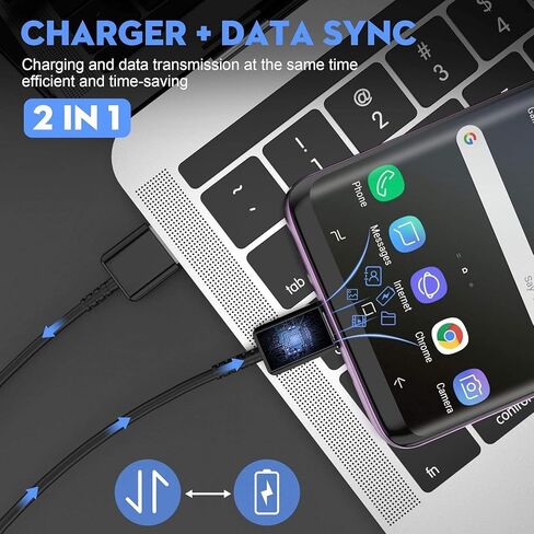 شاحن سريع مع كابل USB من النوع C بطول 6 أقدام لهاتف Samsung Galaxy S10/S10e/S10 Plus/S9/S9 Plus/S8/S8 Plus/A13/S23/A30/A31/A32/A50/A51/A52/A53/Note 20/Note 10/نوت 9/نوت 8/S20/S20+/S21/S21+/S22 الترا in Kuwait