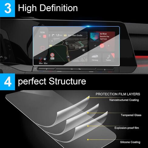 TTCR-II متوافق مع واقي شاشة 2022-2024 Volkswagen Golf GTI وGolf R مقاس 10 بوصة، واقي شاشة لمس من الزجاج المقسى لـ 2022-2024 VW Golf GTI Autobahn SE وGolf R 4motion Navigation Display (10 بوصات) in Kuwait
