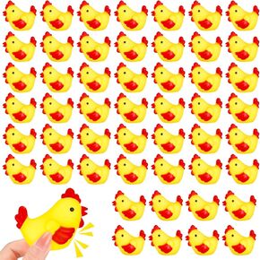 50 Pcs Yellow Rubber Chicken Squeak Mini Rubber Chicks Squeezable Chicken Squeaky Toy Chicken Noisemaker for Shower Bath Birthday Novelty Favors Decorations Gift, 1.38 x 2.17 x 2.76 Inch