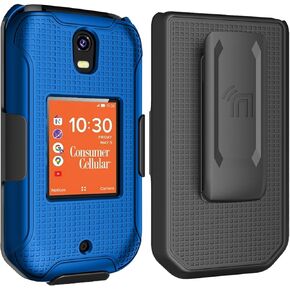 Nakedcellphone Holster Series for Consumer Cellular IRIS Flip Phone Case, Slim Hard Shell Cover and Belt Clip Holder Combination - Bush Camo