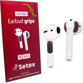 Setex Gecko Grip Anti-Slip Grip Pads Designed for Apple AirPods [Fits in Charging Case] Maximum Sweat Performance (12 Pads)