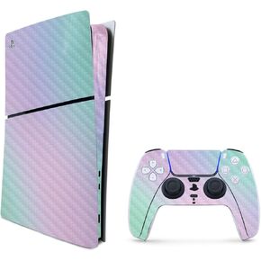 MightySkins Carbon Fiber Skin for PS5 Playstation 5 Slim Digital Edition Bundle - Cotton Candy Protective, Durable Textured Carbon Fiber Finish Easy to Apply Made in The USA