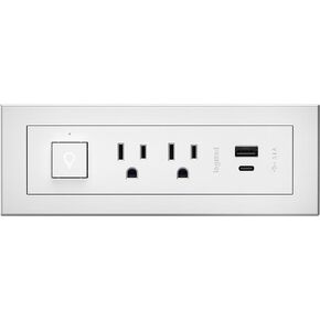 مركز طاقة ليجراند ويرمولد RDSZCWH10 للأثاث المشع مع USB ومفتاح، شريط طاقة مجوف، 2 منافذ، نوع A/C USB، سلك 10 قدم، أبيض