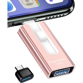 Flash Drive 256 GB for Phone and Pad, High Speed External Thumb DrivesPhoto Stick (Pink)